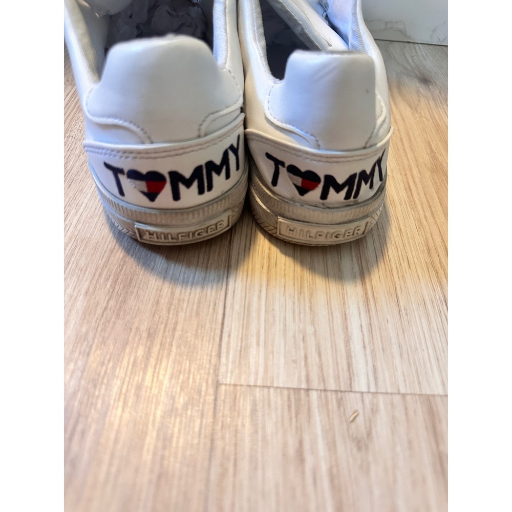 Tommy Hilfiger White Leather Laceless Slip On Sneakers Casual Shoes - Picture 3 of 9
